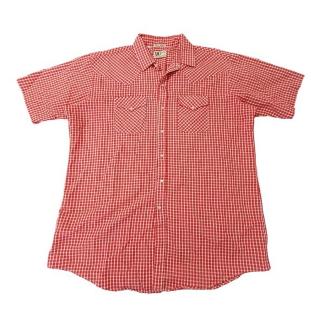 Vintage DC Brand Tall Man Western Wear Cowboy Red‎ Plaid Button Up Men's Shirt